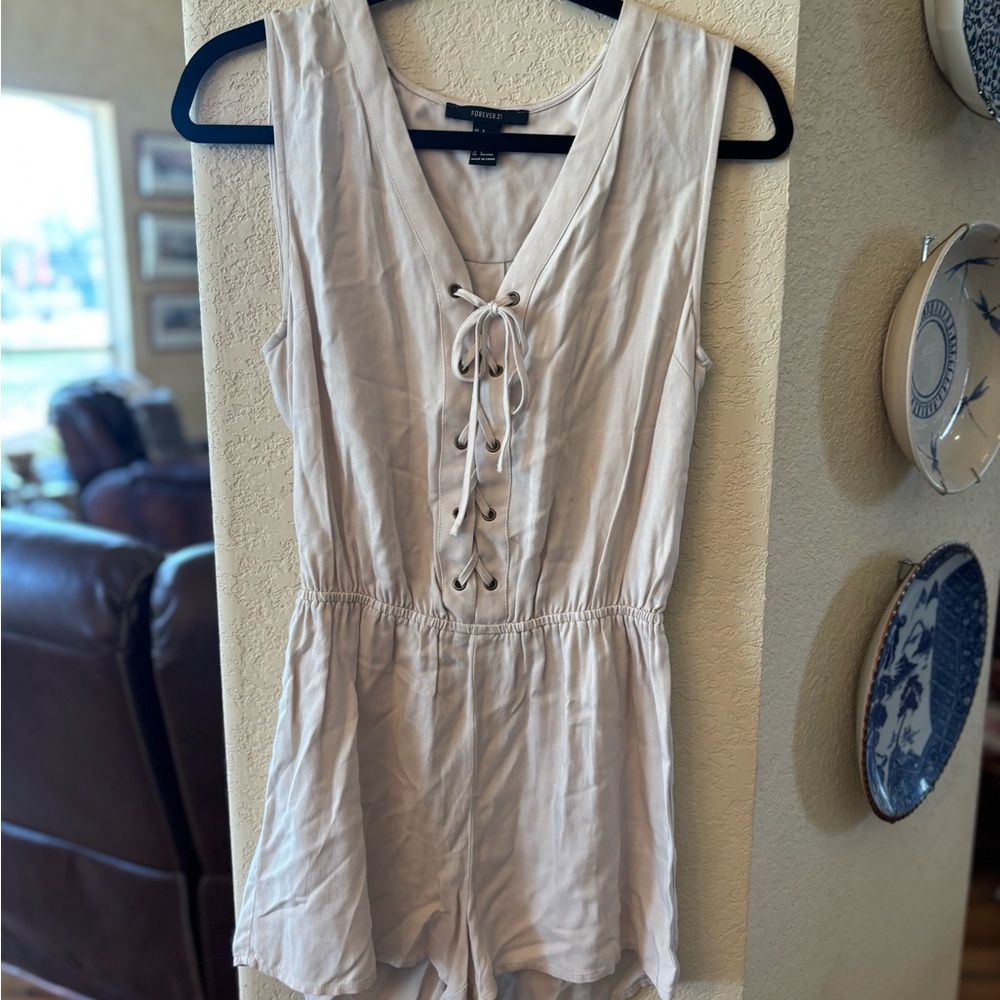 Beige Lace-Up Romper